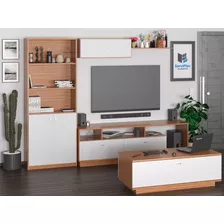 Mesa Tv + Biblioteca + Repisa + Mesa Ratona Living Modular