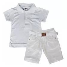Conjunto Infantil Menino Verão Blusa Polo Bermuda Branca