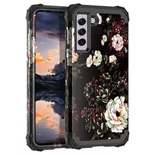 Funda Para Galaxy S21 Fe 5g Blanco Flower/negro Hybrid-02