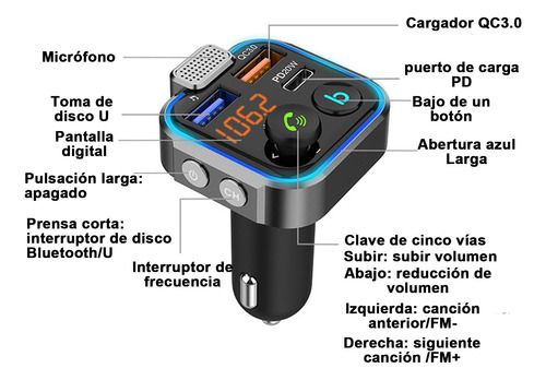 Transmisor Bluetooth Fm De Auto Manos Libres Cargador 2 Usb Foto 10