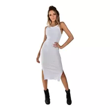 Vestido Midi Brohood Alça Canelado Branco