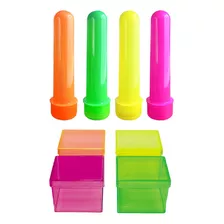 Kit 40 Tubete 13cm Neon + 40 Caixinha Neon 5x5 Acrília 4 Cor