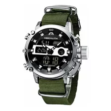 Reloj Hombre Megalith 8051 Cuarzo 45mm Pulso Verde En Nylon