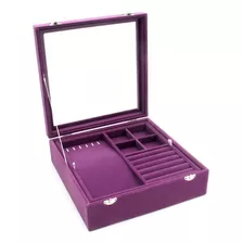 Joyero Con Tapa De Vidrio De Dos Capas Estuche Morado