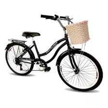 Bicicleta De Passeio Maria Clara Bikes Passeio Aro 24 17 6v Freios V-brakes Câmbio Yamada Cor Preto Com Descanso Lateral