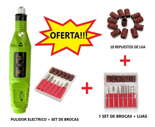 Comprar Pulidor De Uñas Eléctrico + 10 Repuestos Lija +kit De Brocas