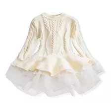 Vestido Manga Longa Em Lá Tam 4 Anos Marfim Organza Menina 