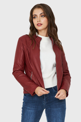 Chaqueta Ecocuero Cierre Hombros Café Nicopoly Chaqueta Ecocuero Cierre Hombros Café Nicopoly