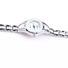 Relógio Feminino Prata Com Branco Quartzo De Luxo Promoção