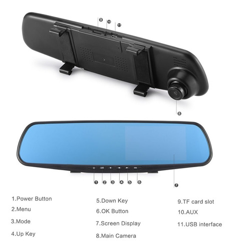 Espejo Retrovisor Doble Cmara Pantalla 4.3'' Full Hd Carro Foto 2