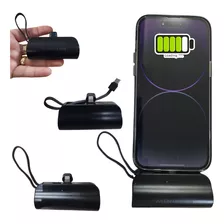 Power Bank Pequeno Portátil Tipo C + Lightning Android Iphon Cor Preto