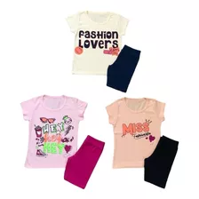 Kit 3 Conjunto Tam 4 6 8 Para Menina Infantil Shorts E Blusa