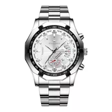 Relógio Fngeen Masculino Grande S-001 Prata Com Fundo Branco