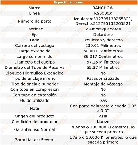 Kit 2 Amortiguadores Del Gas Rs5000x Comanche 86/92 Foto 3