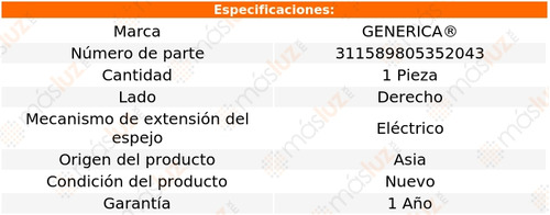 1- Espejo Derecho Elect Dodge H100 Van 2010/2014 Genrica Foto 2