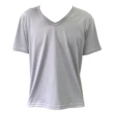 Camiseta Cinza Gola V Masculina 100% Algodão Camisa Lisa