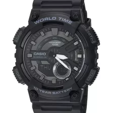 Relógio Casio Masculino Standard Aeq-110w-1bvdf Correia Preto Bisel Preto Fundo Preto