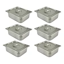 6un Cubas E Tampas Inox 1/2x100 Quente 6l Rechaud Buffet 