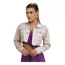 Jaqueta Jeans Bordada Em Pedraria Moda Balada