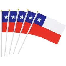Pack 12 Banderas Chile De Mano Bandera 28 X 20 Cm Palo 40 Cm