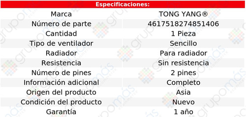 Motoventilador Sencillo Tong Yang L4 2.5l Camry 2018 A 2020 Foto 2