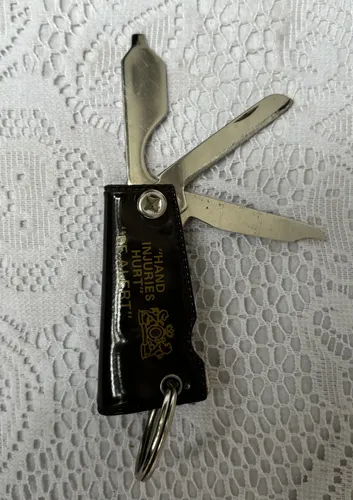 Vintage Navaja De Bolsillo Tres Hojas Promocional Marrón Oscuro