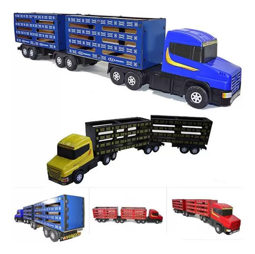 Carreta Bitrem Scania Boiadeiro Madeira Brinquedo 7eixo