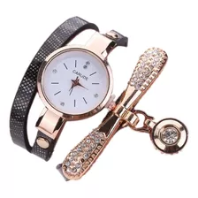 Reloj Pulsera Cuero Punto Brillante