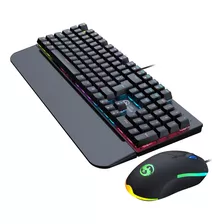 Kit Teclado Mouse Mecânico Abnt2 Gamer Led Rgb Iluminado Cor Do Mouse Preto Cor Do Teclado Preto