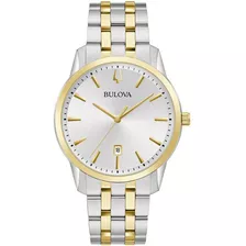 Reloj Bulova Sutton 98b385 Para Caballero Original E-watch Color De La Correa Plateado Color Del Bisel Dorado Color Del Fondo Plateado