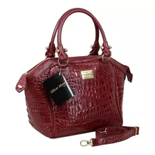 Bolsa Tote Oliver Mour 1008 Design Croco De Couro De Crocodilo Marsala Com Alça De Ombro Marsala Alças De Cor Marsala