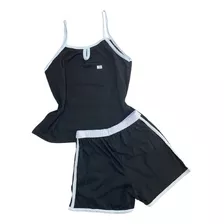 Pijama Baby Doll Preto Com Viés Branco