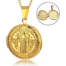 San Benito Santa Cruz Medalla Religiosa Dorada Inoxidable