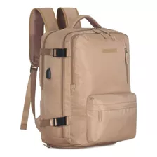 Mochila Travel Tech De Viaje Grande Reforzada Color Beige Diseño De La Tela Liso