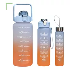 Garrafa Kit 3 Água Squeeze Adesivo 2d 3d 1l 2l Academia Cor Azul/laranja