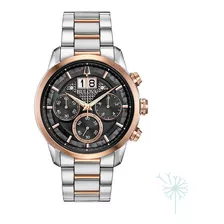 Reloj Bulova Sutton Chronograph 98b335 - En Stock Color De La Correa Plateado Color Del Bisel Oro Rosa Color Del Fondo Negro