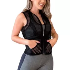 Colete Academia Tela Arrastão Feminino Fitness Com Bolso