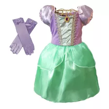 Vestido Sereia Infantil Midi Luxo Menina Par De Luvas Lilás