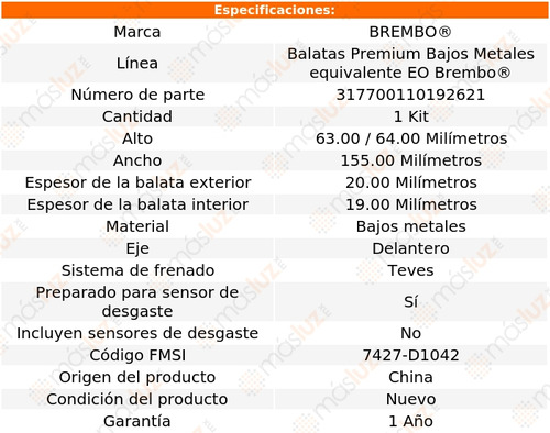 Balatas Bajos Metales Delanteras Bmw 528i 2011/2016 Brembo Foto 4