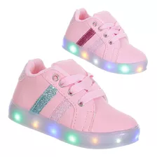 Tenis Calçado Led Luz Pisca Rosa Meninas Em Promoção Pc032