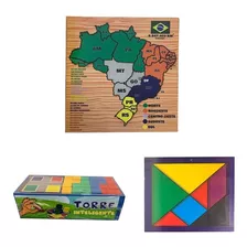 Kit Pedagógico Mapa Brasil, Tangram E Torre Inteligente