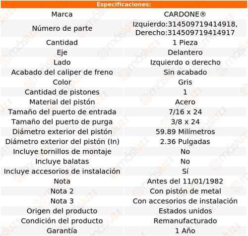 (1) Caliper O Mordaza Del Izq O Der Mercury Capri 3.8l V6 83 Foto 5