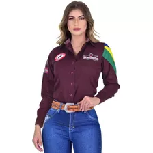 Camisa Country Fem Bordo Bandeira Do Brasil Radade Original