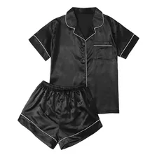 Conjunto De Pijama Shein De Satén Negro / De Mujer