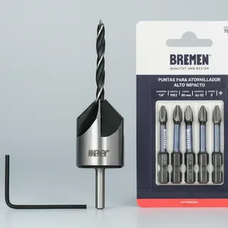 Kit Bremen: Mecha Fresa Biseladora Madera 3mm + Punta Atornillador Impacto Ph2 50mm X 5u