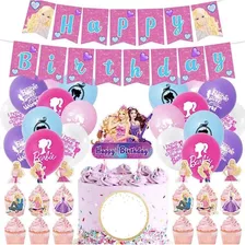 Party Decorations Banner Para Barbi, Ballons Caketopper Para