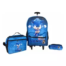 Kit Mochila De Rodinha Sonic 2 Infantil Escolar Grande