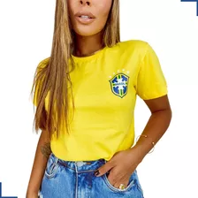 Camiseta Feminina T Shirt Babylook Brasil Copa Em Algodão