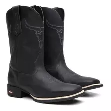 Bota Texana Masculina Preta Angry Bull De Couro + Brinde 7m