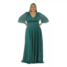 Vestido Longo Plus Size Manga Curta Evangélico Luxuoso Rnc